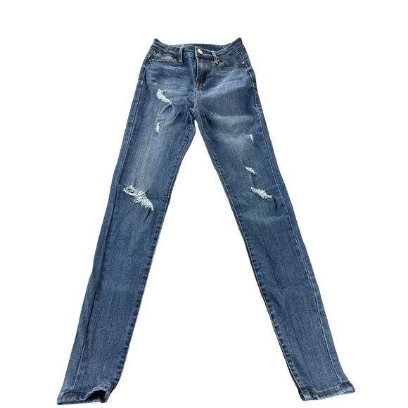 CP Jeans Medium Wash Blue Distressed Denim Skinny Jeans Junior's Size 1 - Picture 1 of 11